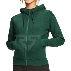 Sudaderas con capucha de mujer de punto liso verde OEM personalizadas de alta calidad ropa de gimnasio sudaderas con capucha de mujer con cremallera completa - Product Image 1