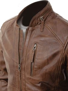 Chaqueta de cuero negro de manga larga para hombre, servicio OEM 2025, chaqueta de invierno con cuello levantado para hombre - Product Image 3