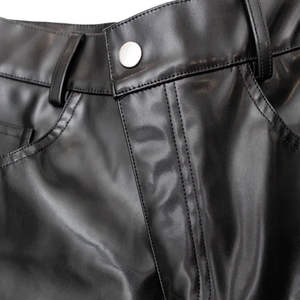 Pantalones de Cuero Ajustados a la Moda para Hombre, Cintura Media, Estilo Gótico, Rock, Punk, Transpirables, Rectos, para Motocicleta - Product Image 6