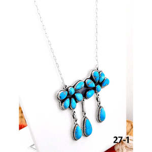 Collar Hecho a Mano Estilo Suroeste con Plata de Ley y Turquesa, Diseño de Flor, Ancla y Cuentas Numéricas, Cadenas Clásicas para Regalos - Product Image 3