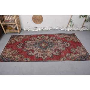 Alfombra turca Vintage de 3,6x7 pies, diseño de retazos rojo y Beige, alfombra de lana de área grande para pasillo, habitación rectangular, Alfombra de noche, nuevo - Product Image 3