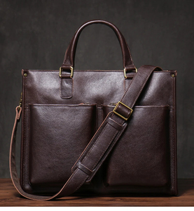 Classic Leather Laptop Messenger with Crossbody Shoulder Strap Protective Durable Office Bag Brown - Product Image 4