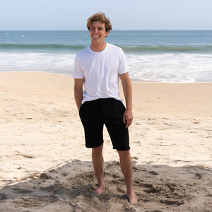 Shorts en molleton noir pour homme 100% coton biologique de luxe pré-rétréci certifié GOTS Premium confortable coupe classique - Product Image 3