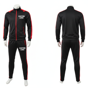 Custom Unisex Black <b>Red</b> Track <b>Suit</b> Full Zip Simple Design 100% Polyester Four-Way Stretch Lightweight Quick Dry Regular Fit - Product Image 1
