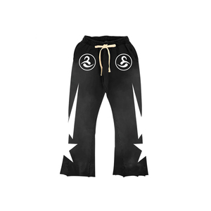 กางเกงสเวตแพนท์ทรงตรงขาบานสไตล์วินเทจพิมพ์ลาย Y2K ผ้าฝ้ายคุณภาพสูงสีดำล้างสีแบบแอซิดวอชสำหรับผู้ชาย - Product Image 6