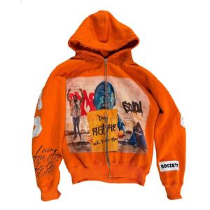 Conjunto de Sudadera con Capucha y Pantalones de Chándal de Algodón con Forro Polar, Estampado Gráfico, Lavado Ácido, Cierre de Cremallera y Doble Cintura, Estilo Urbano, Tallas Grandes, Personalizado para Invierno - Product Image 4