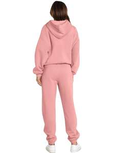 Haute qualité coton Tech polaire femmes survêtement plaine surdimensionné deux pièces survêtement pour dames polaire en gros femmes survêtements - Product Image 2