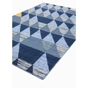 Alfombras de Lana con Diseño Geométrico Azul, Hechas a Mano, Tejido Plano, para Dormitorio/Sala de Estar, Rectangulares, para Pasillo, ADWL-13116, para Adolescentes - Product Image 2