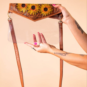 Sac bandoulière de luxe en cuir de vachette transparent Popar Western 2026 pour femme, motif floral gravé à la main, sac fourre-tout à porter en travers du corps - Product Image 1