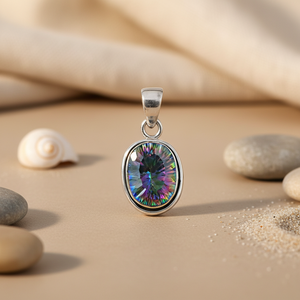 Collier pendentif ovale en topaze mystique en argent 925 pour femmes, plaqué or rose, platine, rhodium, plaqué or, pendentifs de charme, rubis principal - Product Image 1