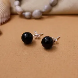 Classic Black Onyx Stud Earrings for Women 18K Gold Plated Drop Earrings with <b>Ruby</b> and Diamond Trendy Gemstone Jewelry - Product Image 2