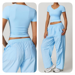 Hauts de yoga à col en V écologiques pour femmes T-shirt à manches courtes pour l'été Débardeur skinny confortable pour courir des chemises Slim Fit - Product Image 6