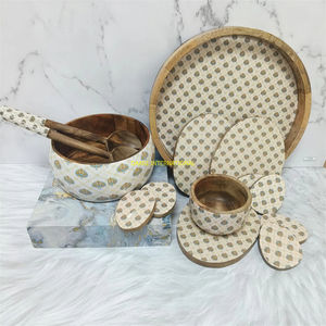 Bol à riz en bois fait à la main avec motif blanc et baguettes bol de service à salade de soupe décoratif pour la cuisine et la salle à manger - Product Image 4