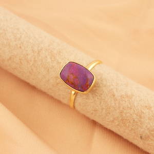Classique Simple Design 10x14mm Ovale Coussin Forme Synthétique Violet Turquoise Anneau 18k Plaqué Or Collet Réglage Anneau Réglable - Product Image 1