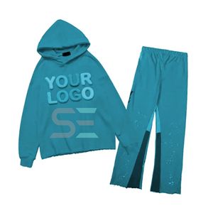 Top corto de Terry francés de peso pesado para hombre, chándal acampanado personalizado apilado, pantalones de chándal y conjuntos de Sudadera con capucha - Product Image 3
