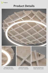 Runde LED-Akustikplatte aus PET-Filz, Hängedecke mit Schallabsorption und integriertem Ringlicht für Büro und Hotel - Product Image 3