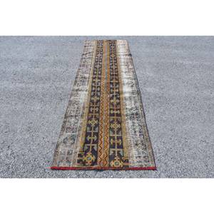 Tapis turc Vintage Orange Marron 3.2 X 10.3ft Laine Grande Surface Abstraite Patchwork Design pour Couloir Forme Rectangulaire Latex - Product Image 1