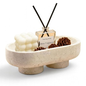 Bol en marbre naturel design avec support géométrique en forme de croix, plateau central moderne de luxe, décoration en pierre artisanale pour un style contemporain - Product Image 4