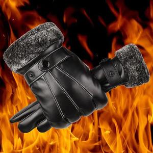 Gants d'hiver pour moto en cuir de mouton imperméable compatibles avec les écrans tactiles Doublure douce coupe-vent - Product Image 6