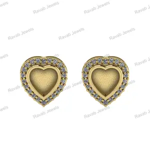 Top Quality Stone Setting Jewelry Heart Stud Earrings With Surrounded Zircon Resin Blank Bezel 925 Sterling Silver Women Earring