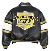 Chaqueta de Motociclista Avirex Negra y Dorada para Hombre, Nueva Colección 2025, de Cuero Vacuno Genuino, con Cierre, Alta Calidad, Tallas Grandes, Primavera-Verano, Elegante