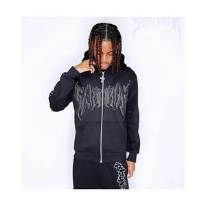 OEM personnalisé de haute qualité lavage à l'acide Zip Survêtement pour hommes Vintage Coton Patch Soleil Délavé Tissu polaire en détresse Logo de grande taille - Product Image 3