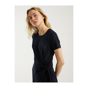 Vestido midi informal de algodón, cuello redondo, manga corta, con cinturón, muy colorido, sin forro, hecho en TR. - Product Image 2