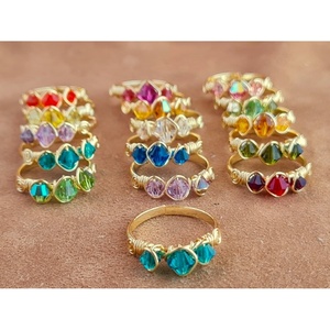 Gold Plated Wire Wrap Fashion <b>Rings</b> Colorful Stones for Resale Appeal - Product Image 1