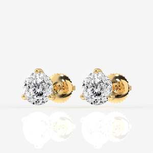 Boucles d'oreilles en diamant de laboratoire taillé portugais à trois griffes en or 14 carats – Bijou élégant et luxueux - Product Image 3