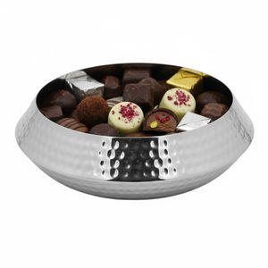 Tazón para Servir Chocolate de Acero Inoxidable Martillado, Plato de Metal Texturizado Decorativo para Dulces, Tazón Moderno para Servir Postres en Fiestas - Product Image 1
