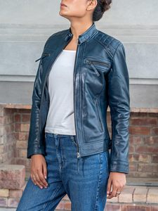 Veste en cuir véritable pour femme, nouvelle collection hiver, coupe-vent, satinée, avec doublure en nylon respirante, écologique, prix d'usine - Product Image 3