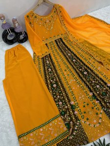 Nouveau haut de travail à paillettes brodé de créateur avec Sharara traditionnel indien et pakistanais Salwar Kameez pour une tenue de fête - Product Image 5