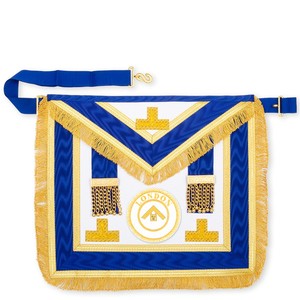 Delantal masónico de alta calidad, azul marino, de piel de cordero, con bordado y flecos. - Product Image 2