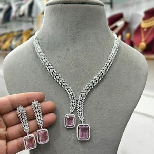 Collier de luxe en argent CZ avec boucles d'oreilles look royal en zircon pour fête de mariage et fiançailles pour femmes - Product Image 1