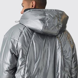 Winter High Quality Polyester/Cotton Men's Hooded Solid Color Puffer Jacket Custom Design Front Waterproof OEM Service - Product Image 4