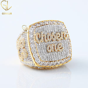 Best Quality HipHop Style <b>Iced</b> Out Letter Natural Diamond 14K Solid Yellow Gold Big Fashion Jewelry Men's Diamond <b>Ring</b> - Product Image 2
