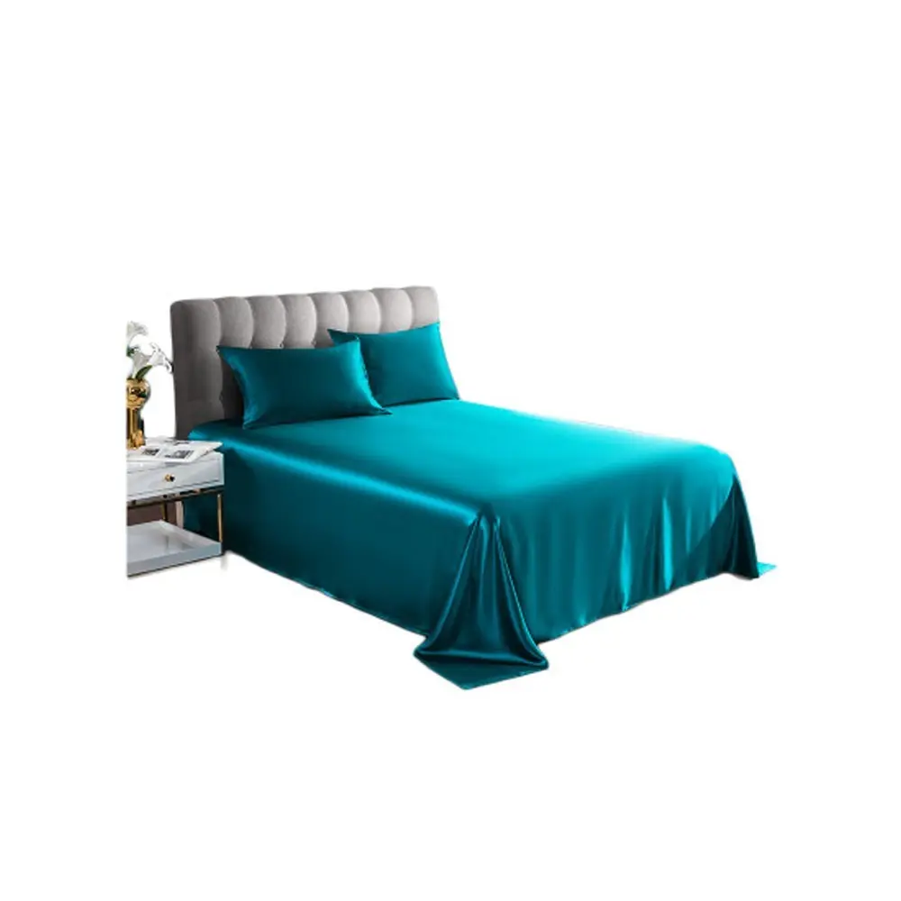 Wholesale Embroidery 100% Cotton Pure Blue Luxury Hotel Sheets Bed Set Customize Logo OEM Service Bed Sheet