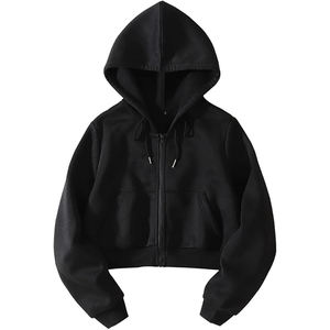 Sudadera con capucha de algodón 100% de alta calidad para mujer, diseño corto informal con logotipo frontal para invierno, gran oferta - Product Image 3