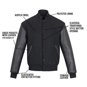 Chaqueta Universitaria Negra para Hombre con Mangas de Cuero Sintético, Estilo Clásico de Béisbol, Abrigo Informal - Product Image 2