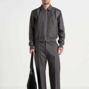 Men's Modern Grey Hooded Bomber <b>Jacket</b> <b>Slim</b> <b>Fit</b> Polyester Cotton Stand Collar Front Logo Windproof Letterman <b>Jacket</b> - Product Image 4