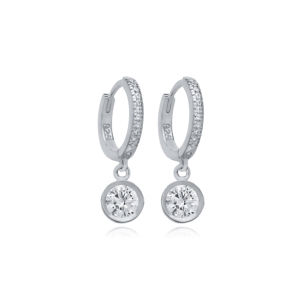 Pendientes colgantes de piedra CZ de diseño redondo de estilo diario de moda delicada joyería de plata de ley 925 hecha a mano - Product Image 2