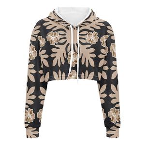 Sudadera con capucha corta de invierno para mujer, de algodón 100% de peso pesado, con estampado floral, hombros caídos, oversize y cremallera completa - Product Image 2