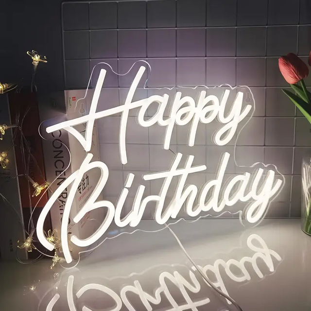 Happy Birthday LED Neon Sign for Wall Decor USB Powered with Dimmable Switch Advertising Car & Companies Use