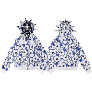 Ropa de calle de alta calidad, venta al por mayor, 100% algodón, estampado de dibujos animados de Calavera, Sudadera con capucha para hombre - Product Image 6