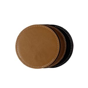 Classic round leather <b>coasters</b> with soft surface and handmade appeal made <b>for</b> upscale <b>drink</b> protection and decor - Product Image 4
