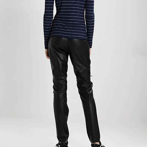 Pantalones de Cuero para Mujer, Pantalones Casuales con Parches, Cintura Baja, Estilo Urbano, Cierre de Cremallera, Corte Recto y Holgado, OEM - Product Image 3