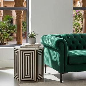 Mesa Auxiliar Cuadrada de Madera con Incrustaciones de Resina Estilo Bohemio, Patrón Verde y Blanco, Decoración Interior, Pieza Decorativa para Entrada, Hecha a Mano - Product Image 4