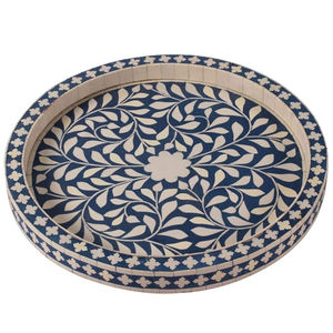 Bandeja con incrustaciones de resina y hueso a precio asequible, muebles para el hogar, uso General y bandeja con incrustaciones de hueso floral azul, bandeja para servir con incrustaciones de hueso - Product Image 4