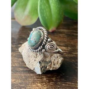 Navajo Handmade <b>Statement</b> <b>Ring</b> Kingman Turquoise & Sterling <b>Silver</b> Size 9.25 Gemstone Inlay for Everyday Wear - Product Image 4