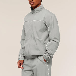 Chaqueta de chándal ligera con cremallera completa para hombre, cortavientos de entrenamiento deportivo transpirable de primera calidad, ribete de contraste, Impresión de logotipo personalizado - Product Image 1